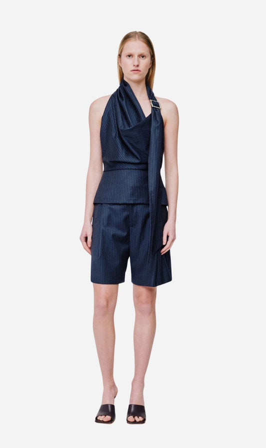 Wynn Hamlyn | Catherine Buckle Top - Navy Pinstripe