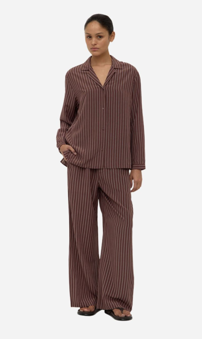 Assembly Label | Zayla Silk Stripe Pant - Cream/Espresso