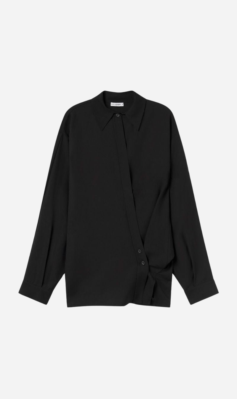 Silk Laundry | Wool Silk Cross Over Shirt - Black