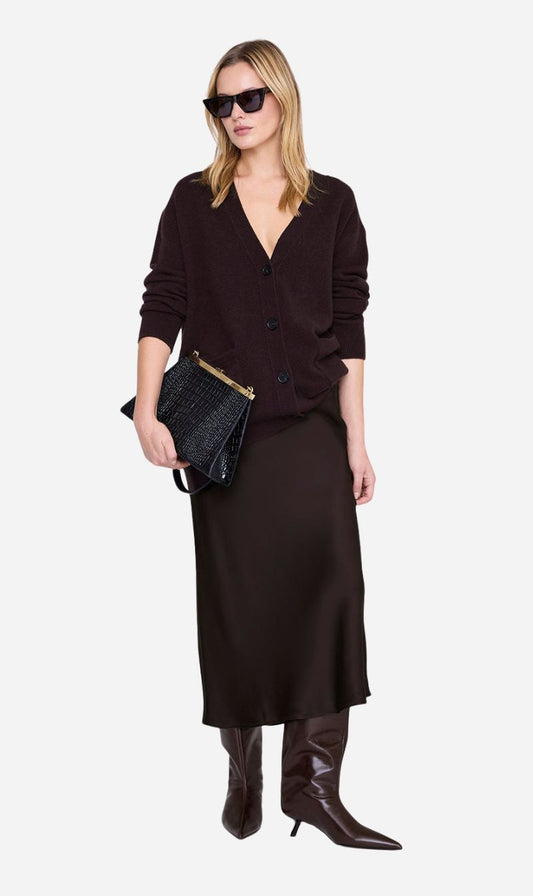 Anine Bing | Bar Silk Skirt - Deep Brown