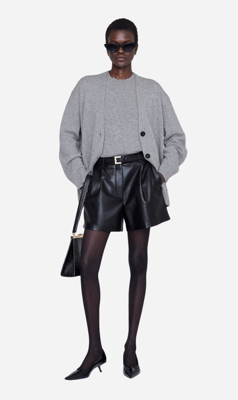 Anine Bing | Trent Short - Black Recycled Leather