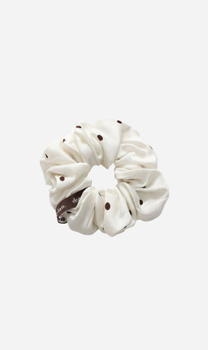 Dear Dylan | Silk Scrunchie - Ivory / Umber Polka Dot