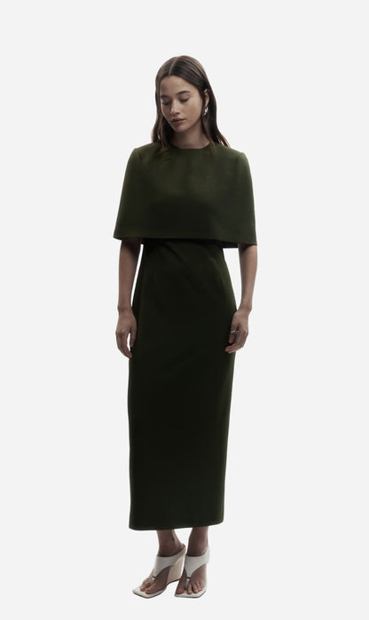 Rebe | Column Cape Dress - Olive