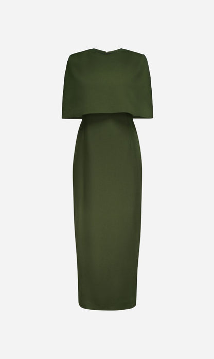 Rebe | Column Cape Dress - Olive