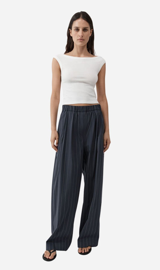 St Agni | Stripe Relaxed Pleat Pants - Ink Stripe