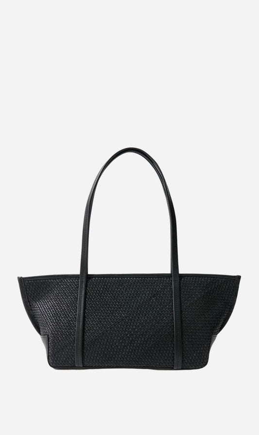 St Agni | Woven Slim Bateau Tote - Black