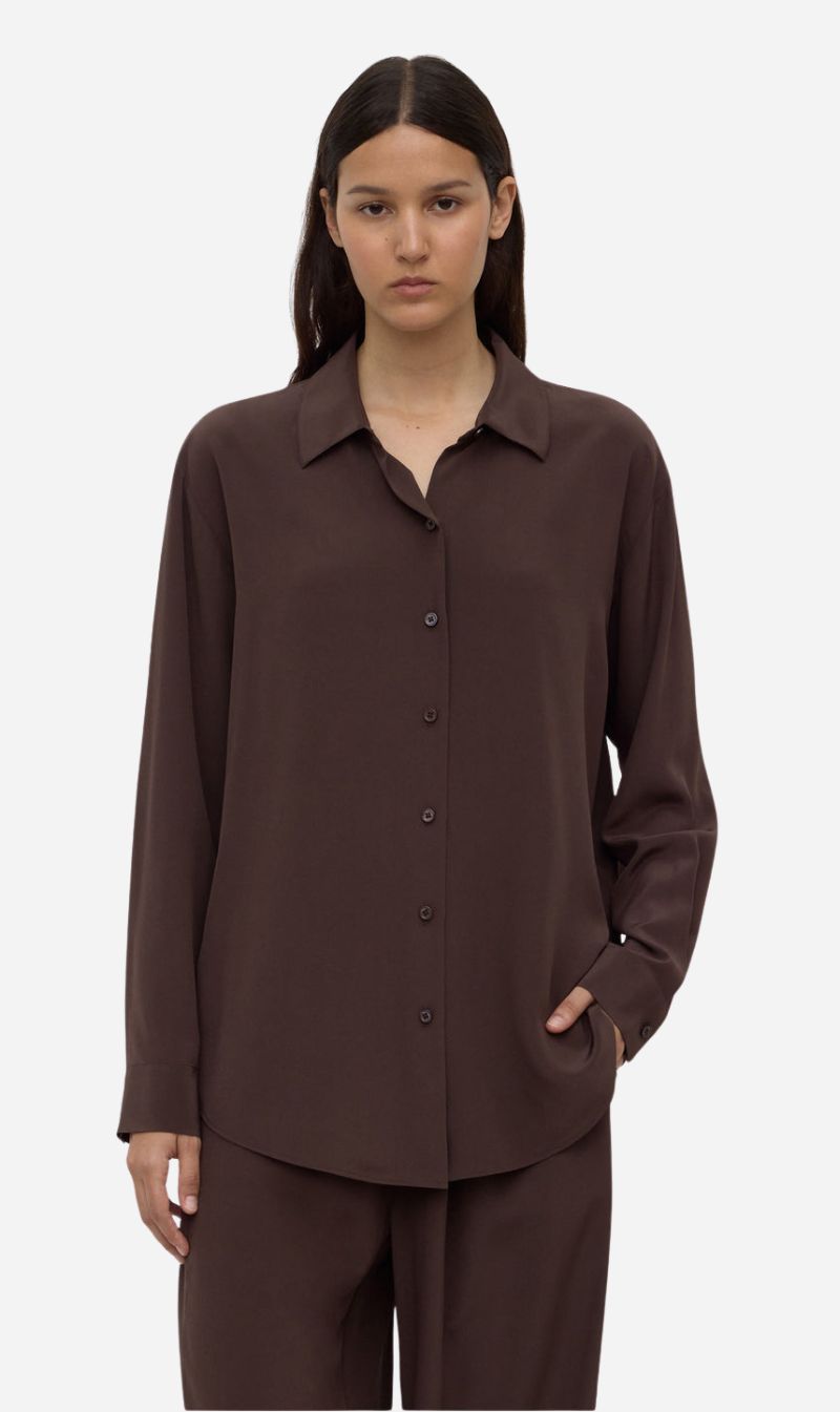 Assembly Label | Betty Silk Long Sleeve Shirt - Ganache