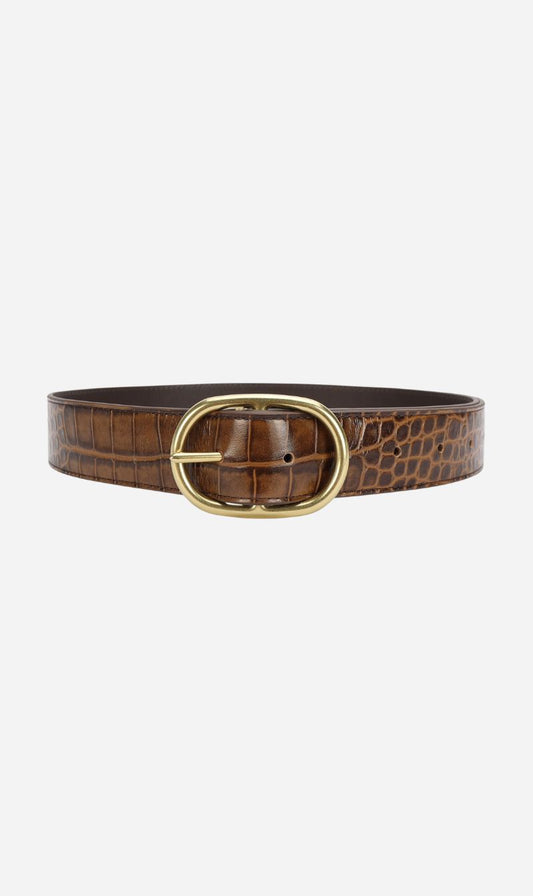 Deadly Ponies | Wide Belt Oval Buckle - Toffee Croc / Brass
