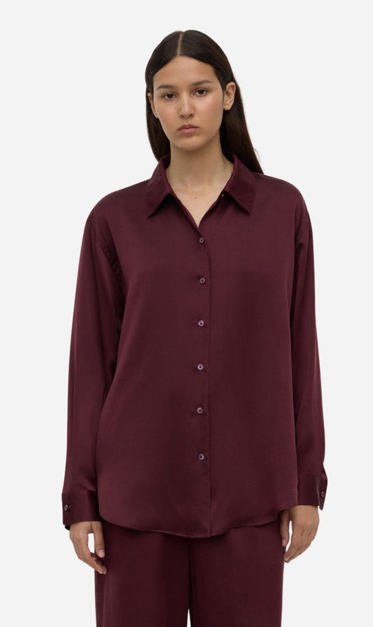 Assembly Label | Pippa Silk Long Sleeve Shirt - Merlot