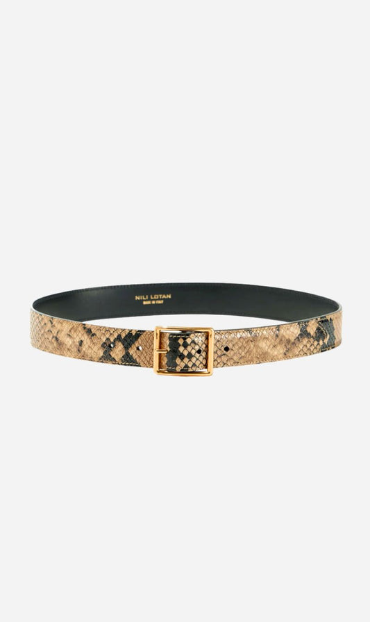 Nili Lotan | Gabriele Belt - Taupe Snakeskin With Gold Buckle