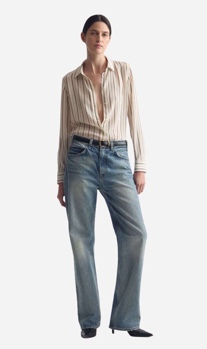 Nili Lotan | Gaia Slim Shirt - Brandy Stripe