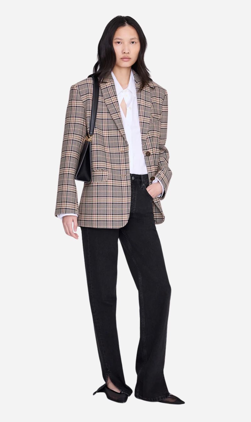 Anine Bing | Quinn Blazer - Beige & Navy Checks