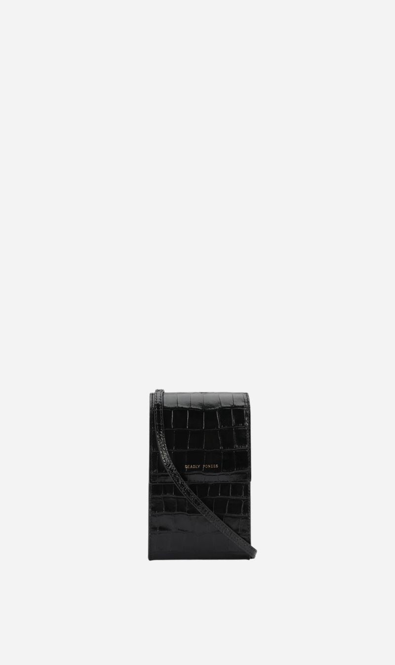 Deadly Ponies | Poucheroo Phone Wallet - Black Croc