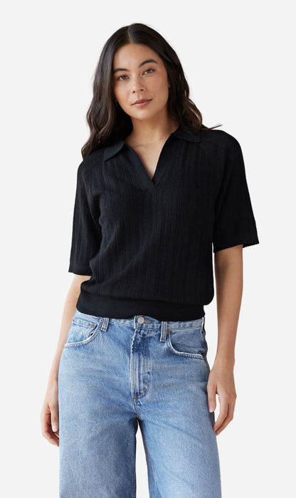 Dear Dylan | Merino Pointelle Palmer Polo - Noir
