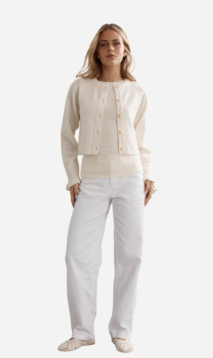 Caitlin Crisp | Frilly Crop Cardi - Ivory