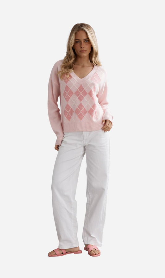 Caitlin Crisp | Argyle Jumper - Marshmellow