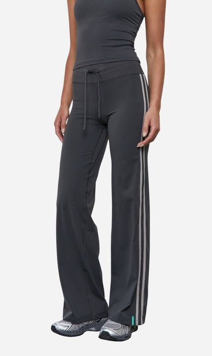 Pinky & Kamal | Straight Leg Tie Up Pant - Grey Stripe
