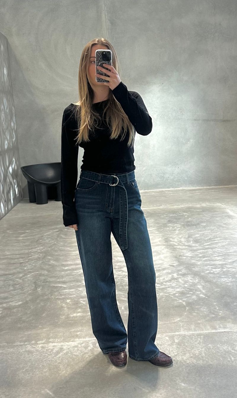 Marle | Belted Wide Leg Jean - Dark Wash 01