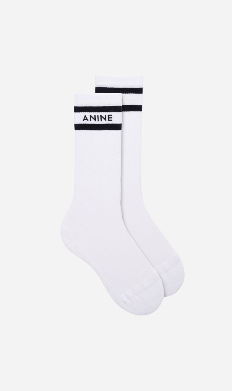 Anine Bing | Sully Sporty Socks - White & Black Stripe