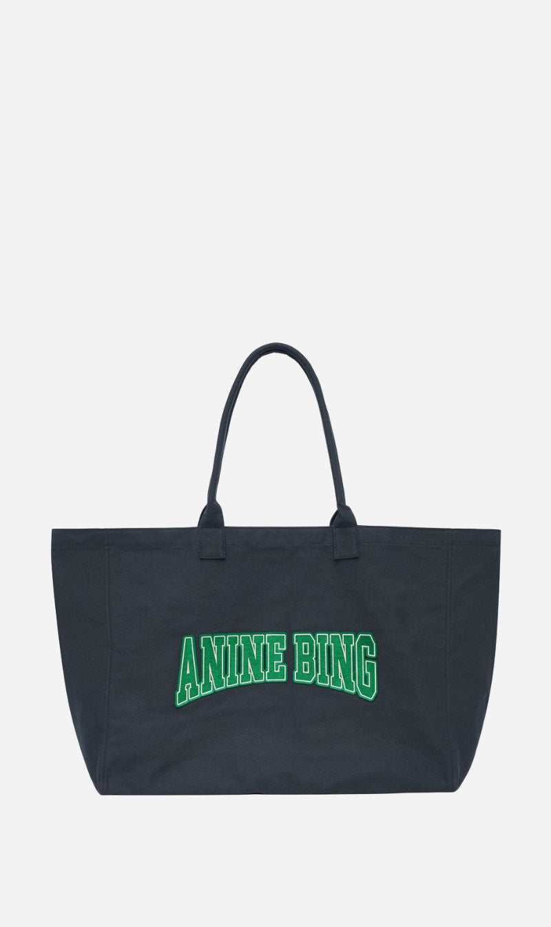 Anine Bing | Leo Canvas Tote - Washed Black & Green