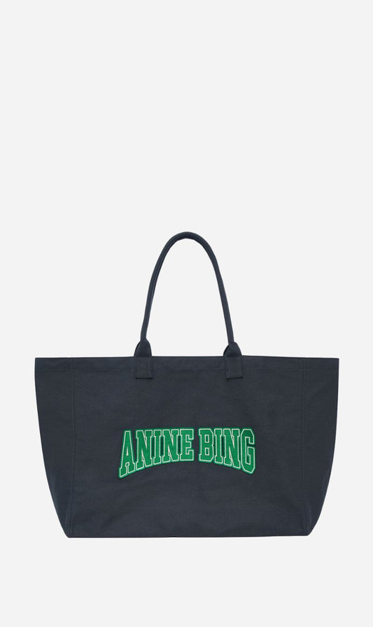Anine Bing | Leo Canvas Tote - Washed Black & Green