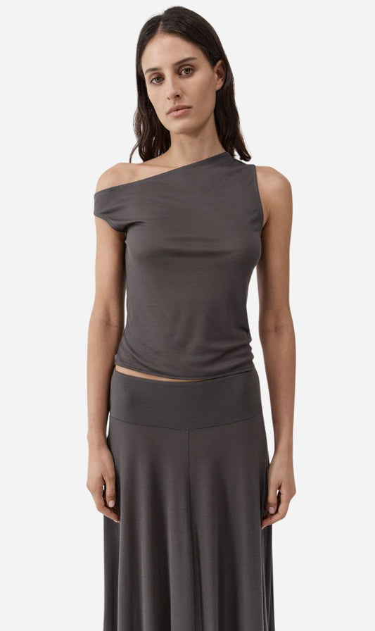 St Agni | Fine Jersey Asymm Top - Soot