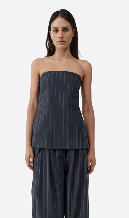 St Agni | Strapless Rouleau Tie Top - Ink Stripe