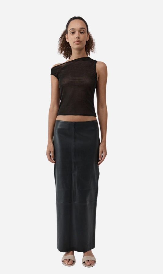 St Agni | New Leather Column Skirt - Black