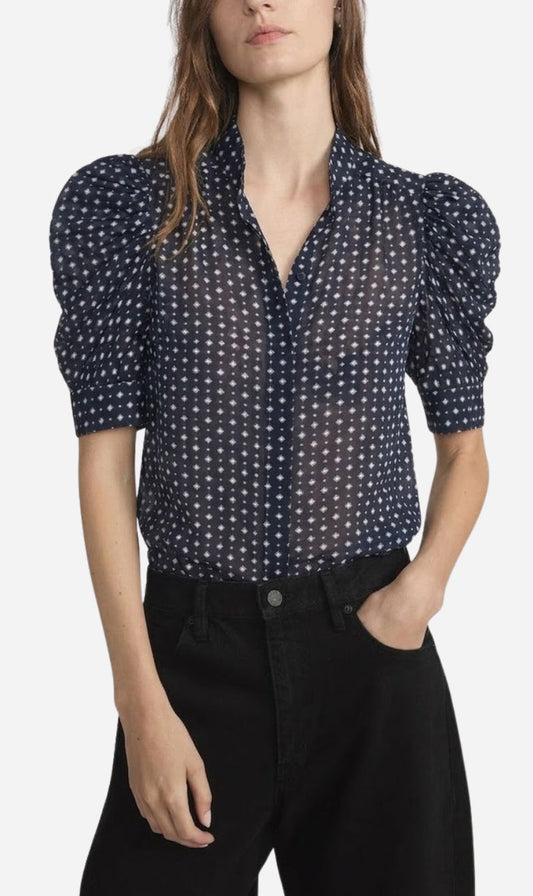 Frame Denim | The Tie Print Gillian Top - Navy Multi