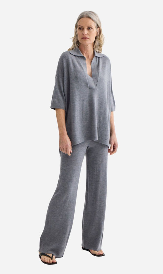 Laing | Wide Leg Knit Pant - Grey Marle