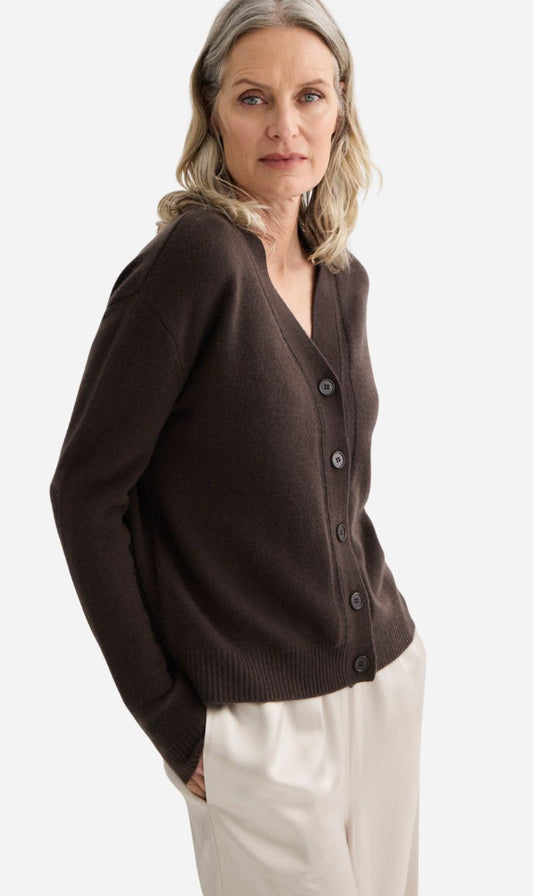 Laing | Cashmere V Neck Cardigan - Bitter Chocolate