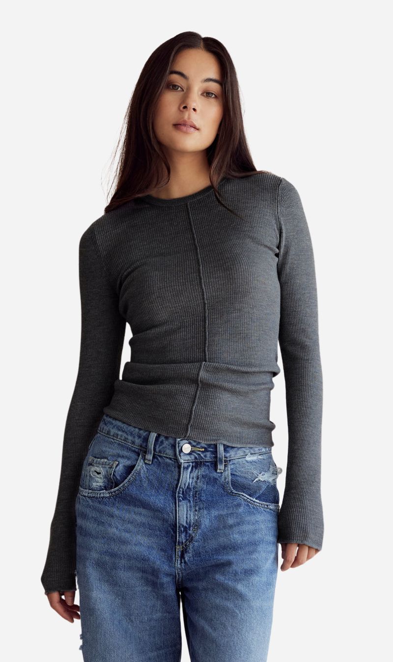 Dear Dylan | Merino Long Sleeve Knit - Smoke Marle