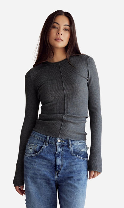 Dear Dylan | Merino Long Sleeve Knit - Smoke Marle