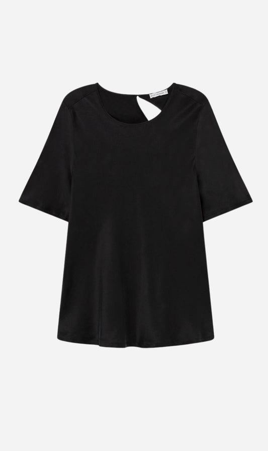 Silk Laundry | Short Sleeve Bias Top - Black