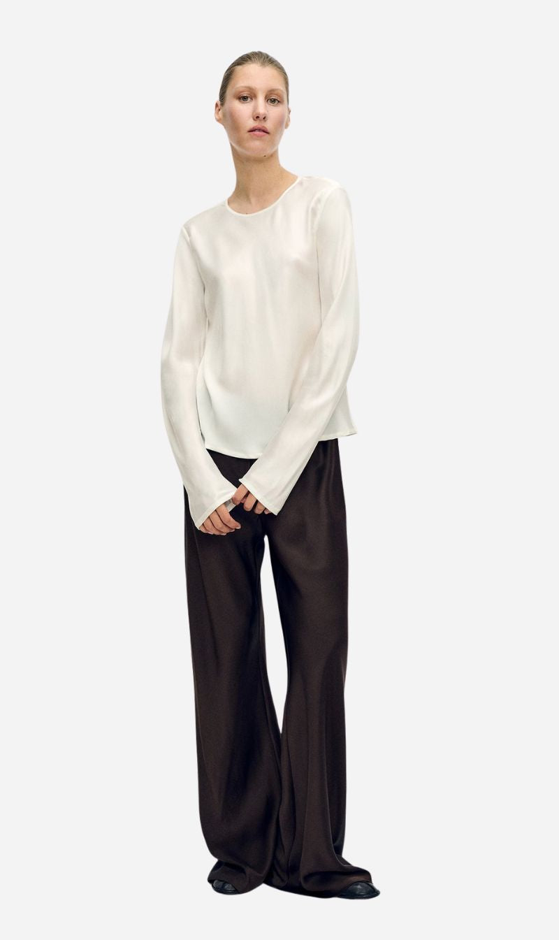 Silk Laundry | Long Sleeve Bias Top - White