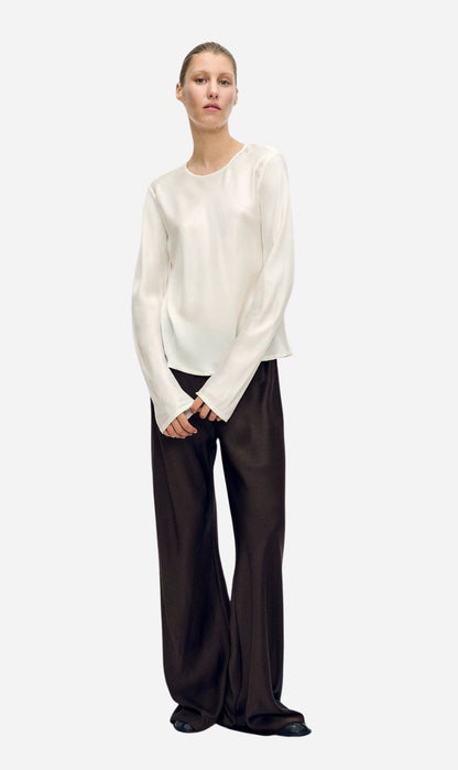 Silk Laundry | Long Sleeve Bias Top - White