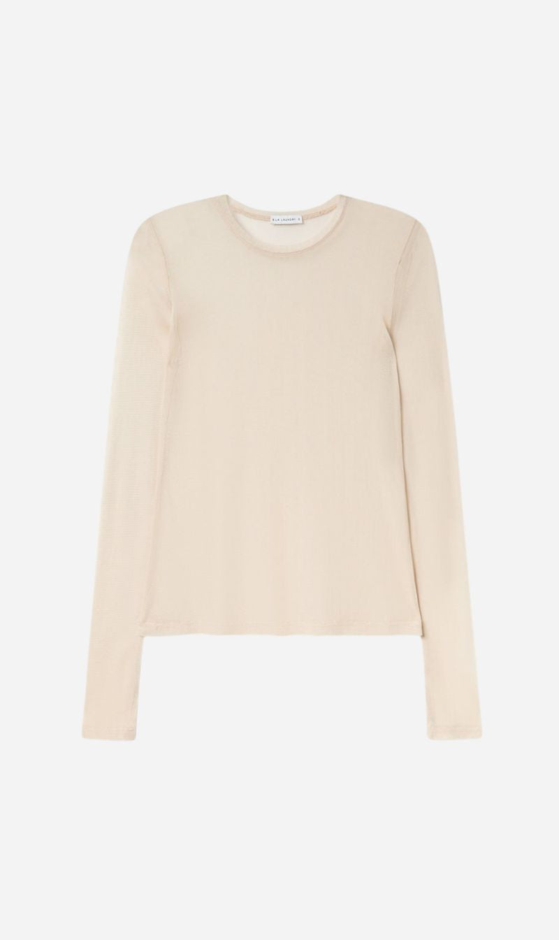 Silk Laundry | Mesh Long Sleeve Top - Hazelnut