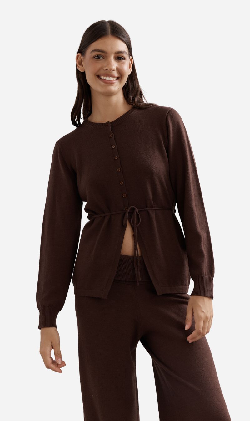 Caitlin Crisp | Ballerina Merino Cardi - Chocolate