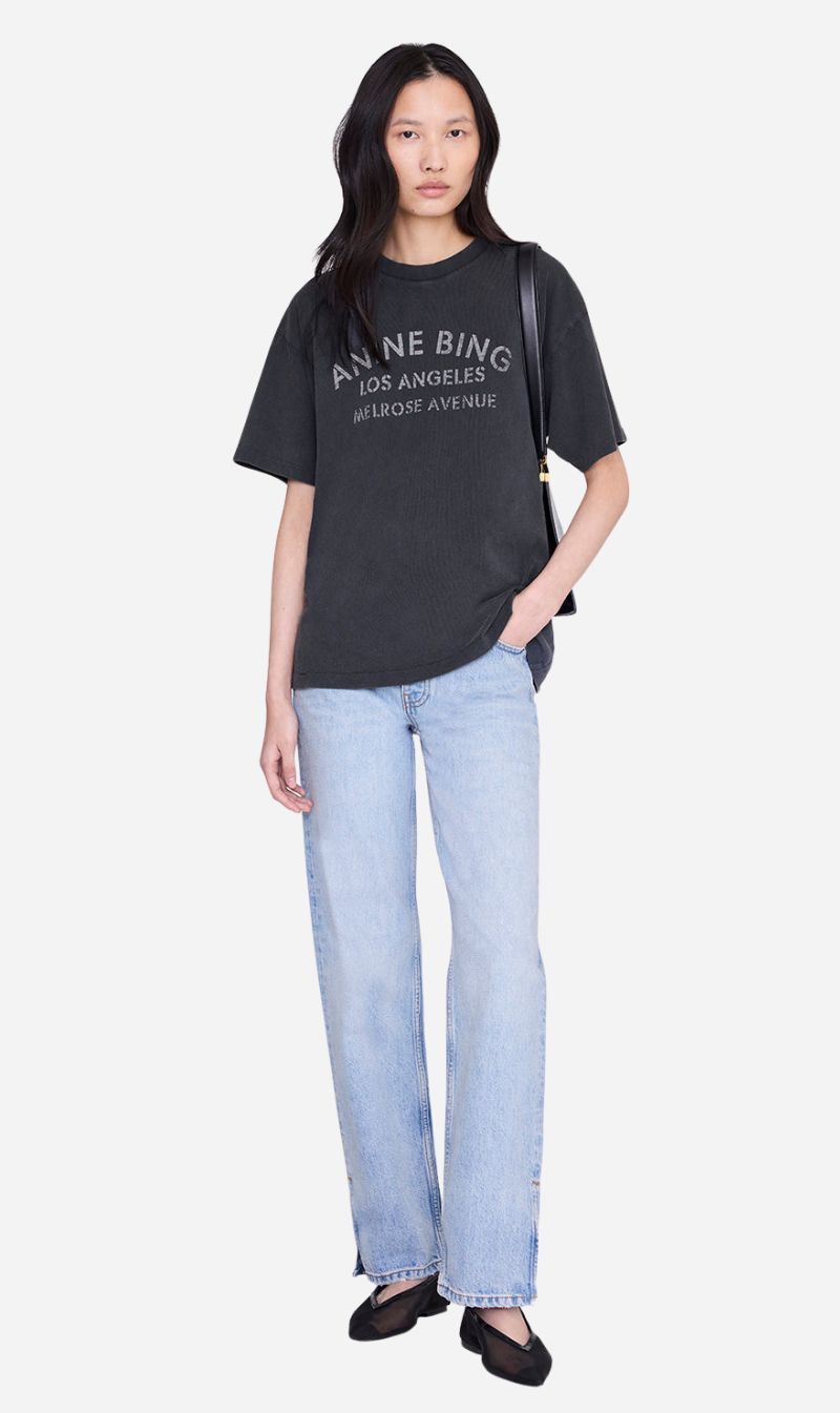 Anine Bing | Cade Tee Melrose Stencil - Washed Black