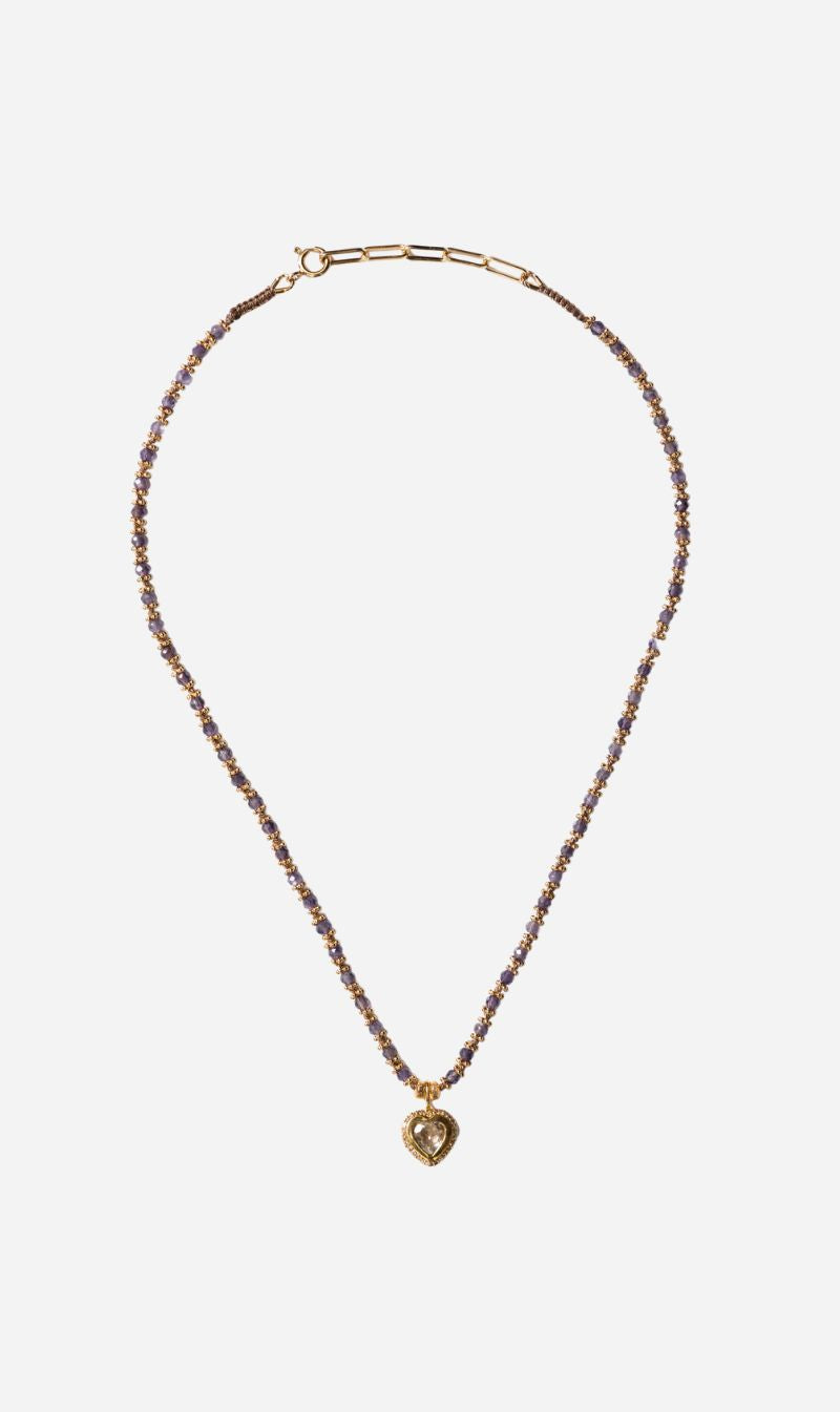 Tityaravy | Gini K Necklace 1091 - Amethyst / White Topaz Heart