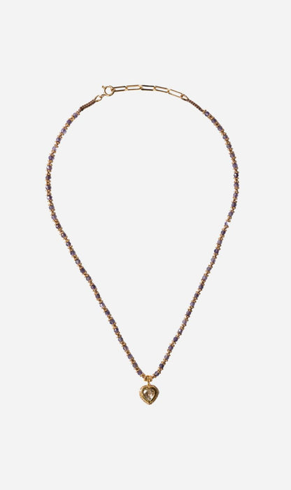 Tityaravy | Gini K Necklace 1091 - Amethyst / White Topaz Heart