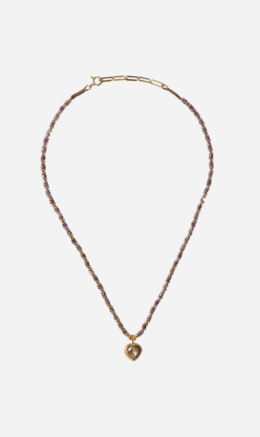 Tityaravy | Gini K Necklace 1091 - Amethyst / White Topaz Heart