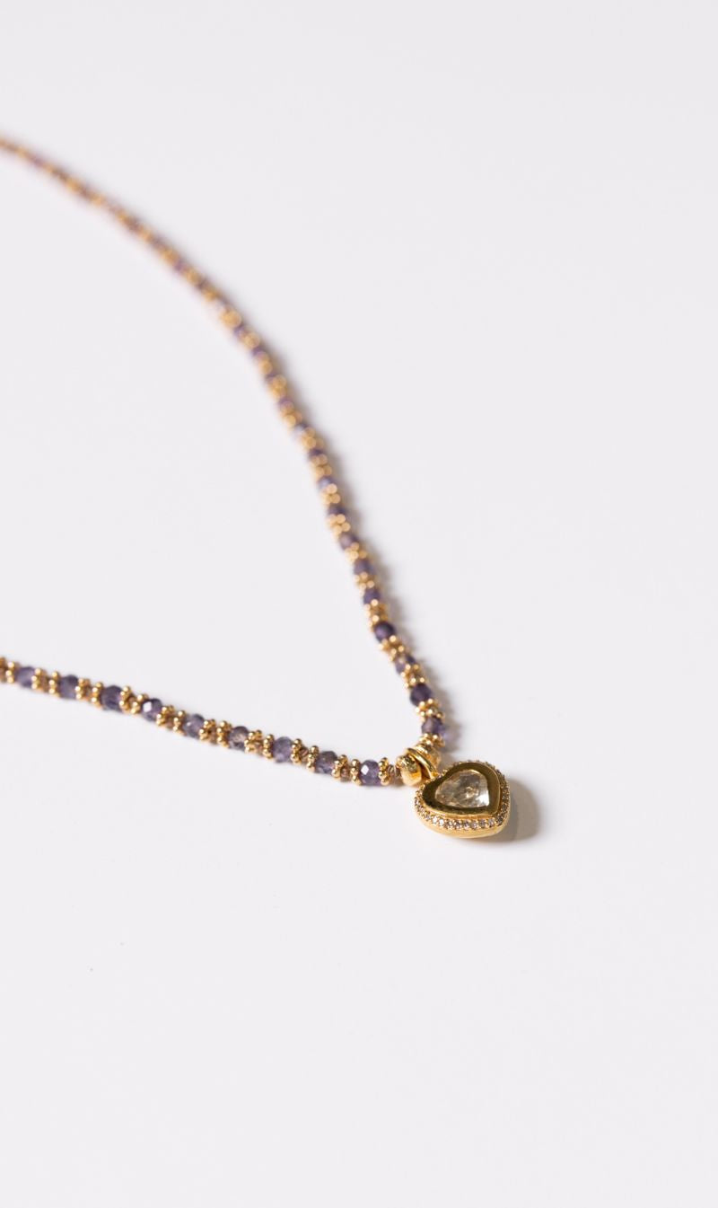 Tityaravy | Gini K Necklace 1091 - Amethyst / White Topaz Heart