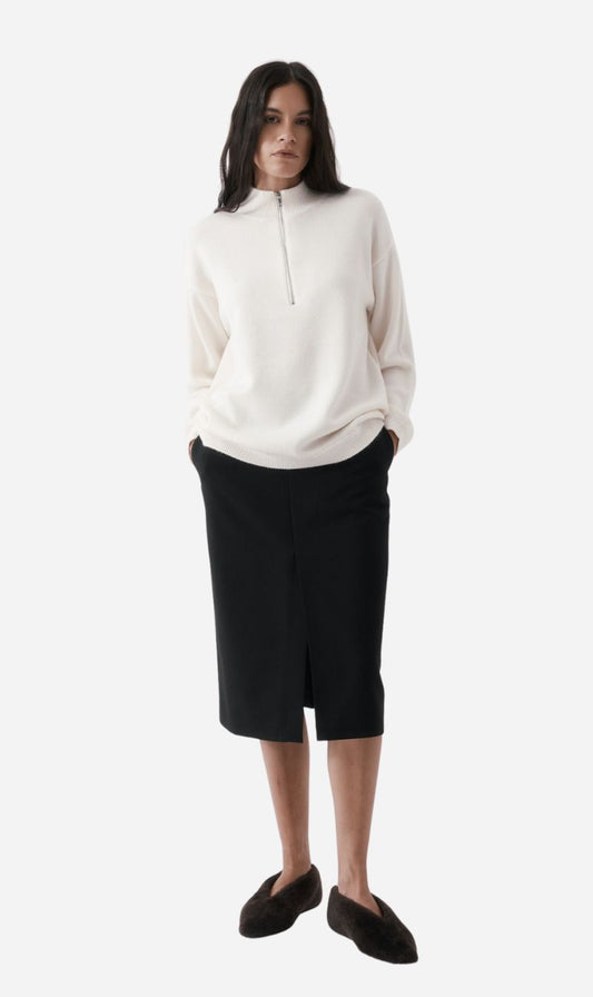Rebe | Half Zip Knit Sweater - Ivory