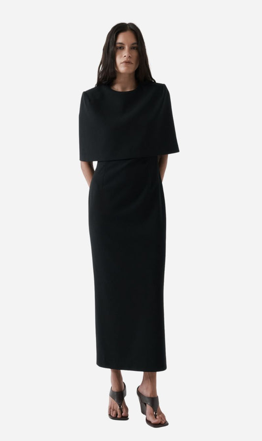 Rebe | Column Cape Dress - Black