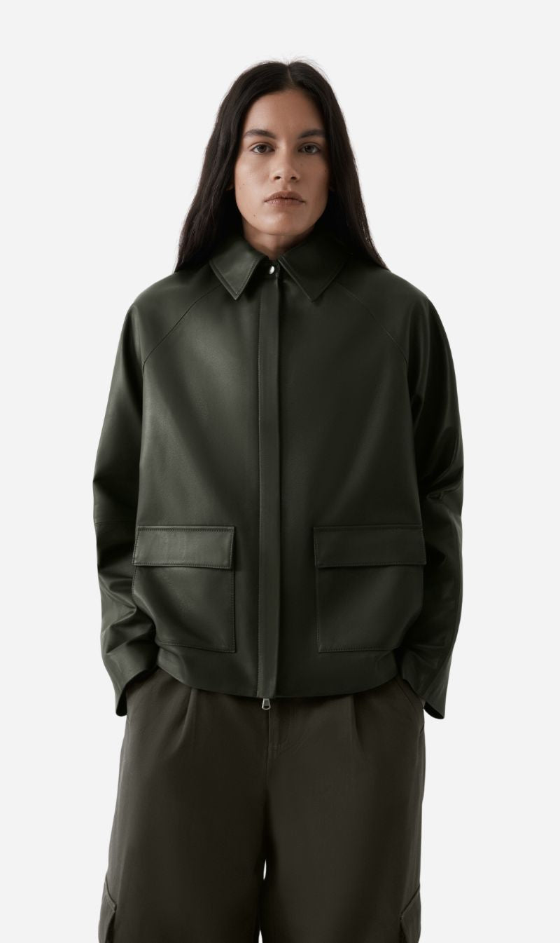 Rebe | Mo Leather Jacket - Olive