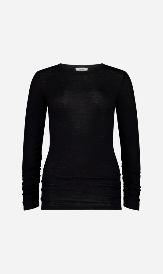 Rebe | Ruched Long Sleeve Merino - Black
