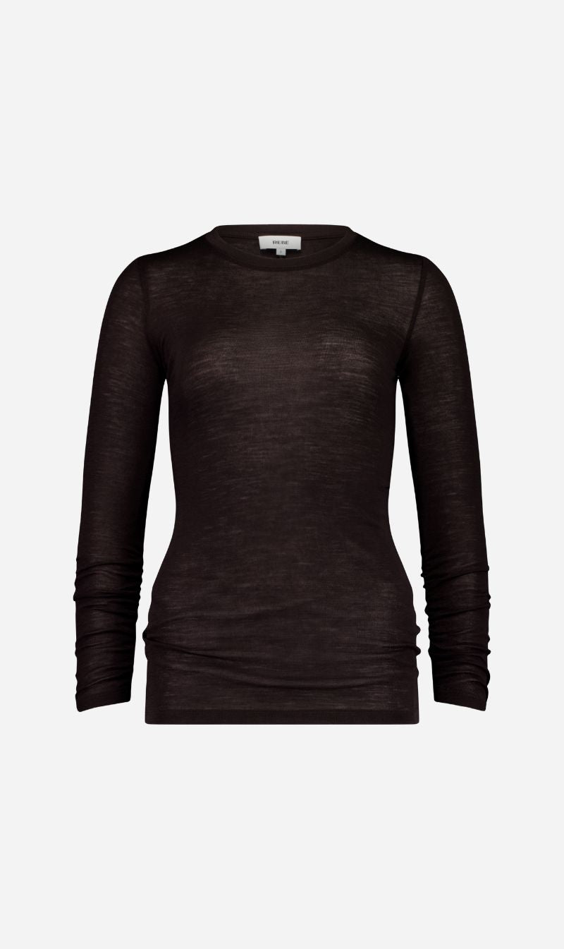 Rebe | Ruched Long Sleeve Merino - Balsamic