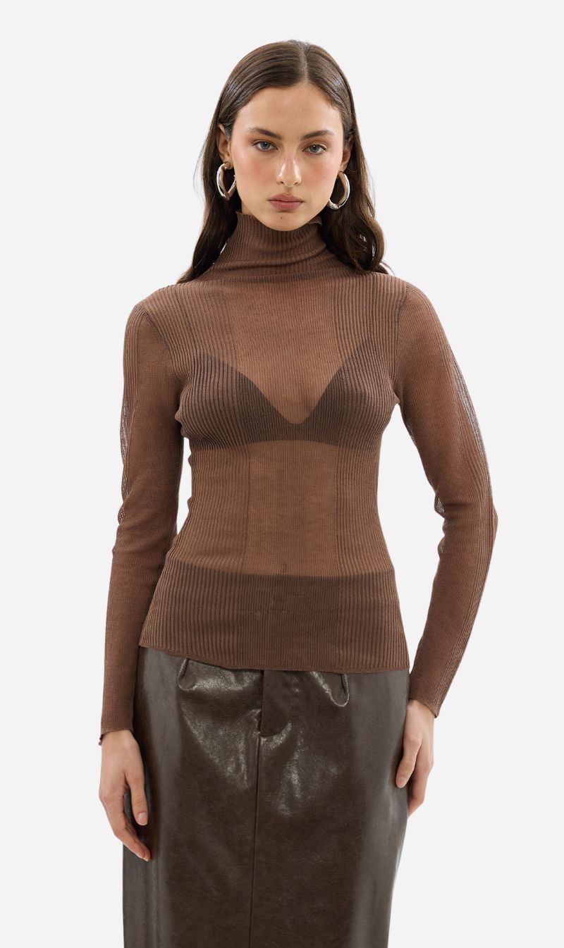 Bubish | Riley Sheer Long Sleeve Top - Chocolate