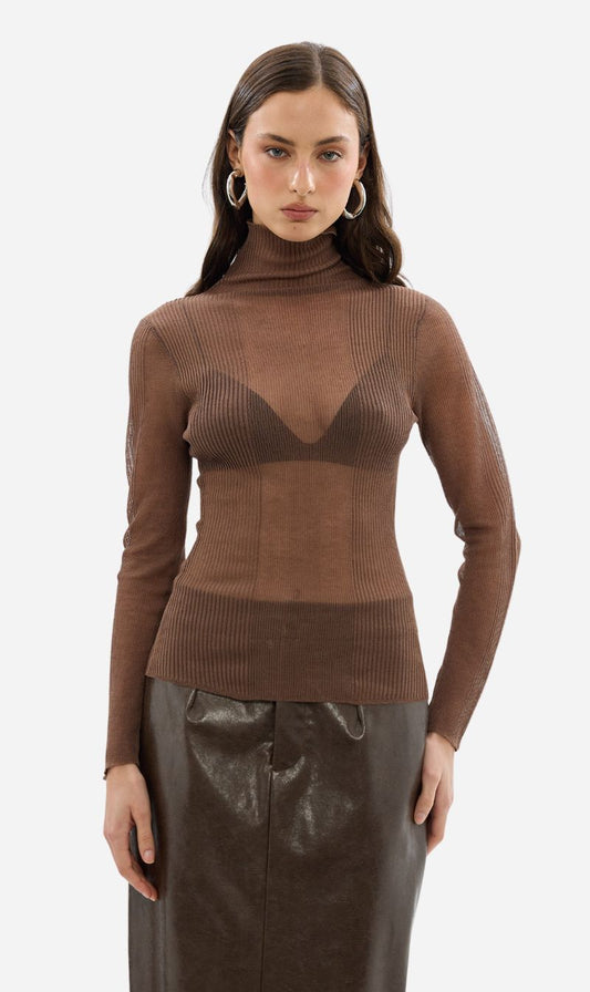 Bubish | Riley Sheer Long Sleeve Top - Chocolate